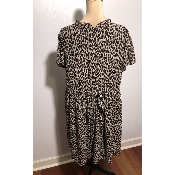 Loft Dress Womens XL Brown Black Leopard Print Babydoll Ruffle Flutter Sleeve - Picture 11 of 16